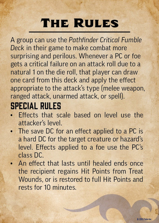 Critical Fumble Deck | Pathfinder 2e